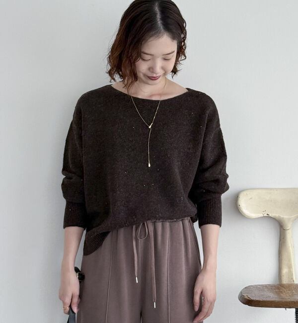 Doux archives「スパンコールボートネックニット」|ニット・セーター|