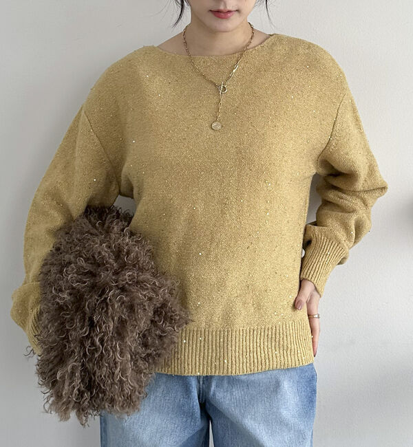 Doux archives「スパンコールボートネックニット」|ニット・セーター|