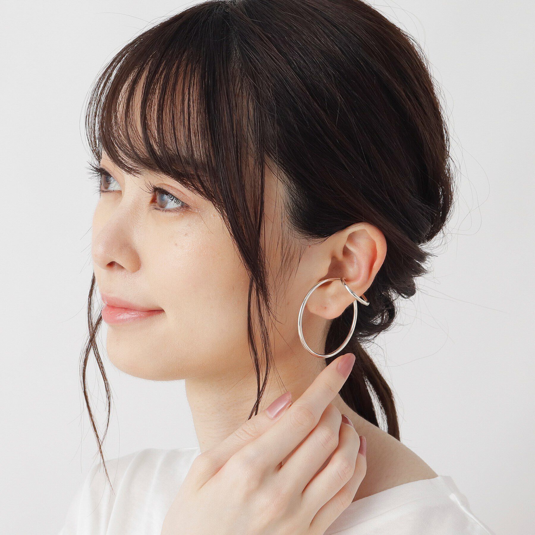 COCOSHNIK「シルバー ダブルフープ イヤーカフ大」|イヤリング|