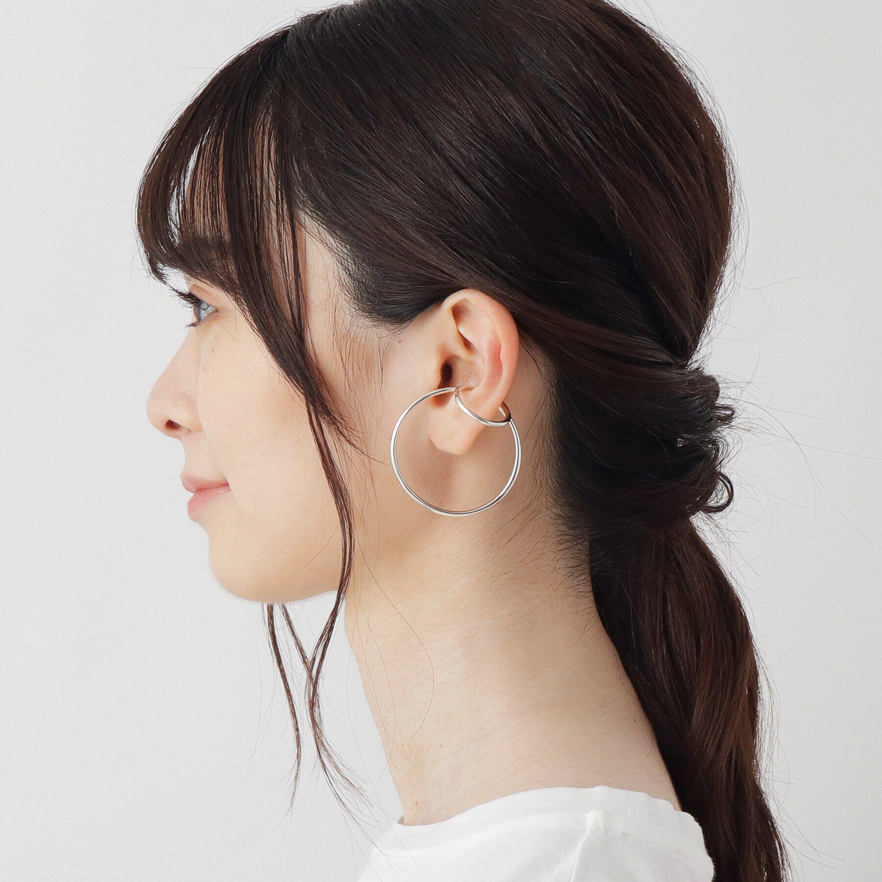 COCOSHNIK「シルバー ダブルフープ イヤーカフ大」|イヤリング|