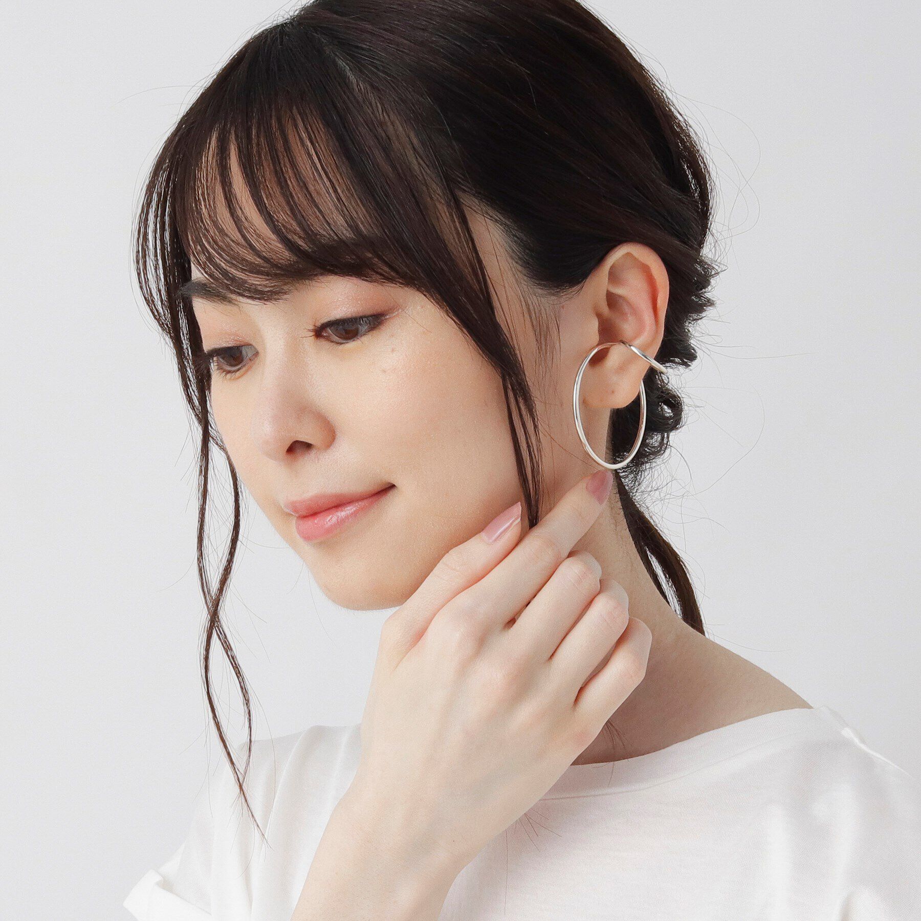 COCOSHNIK「シルバー ダブルフープ イヤーカフ大」|イヤリング|