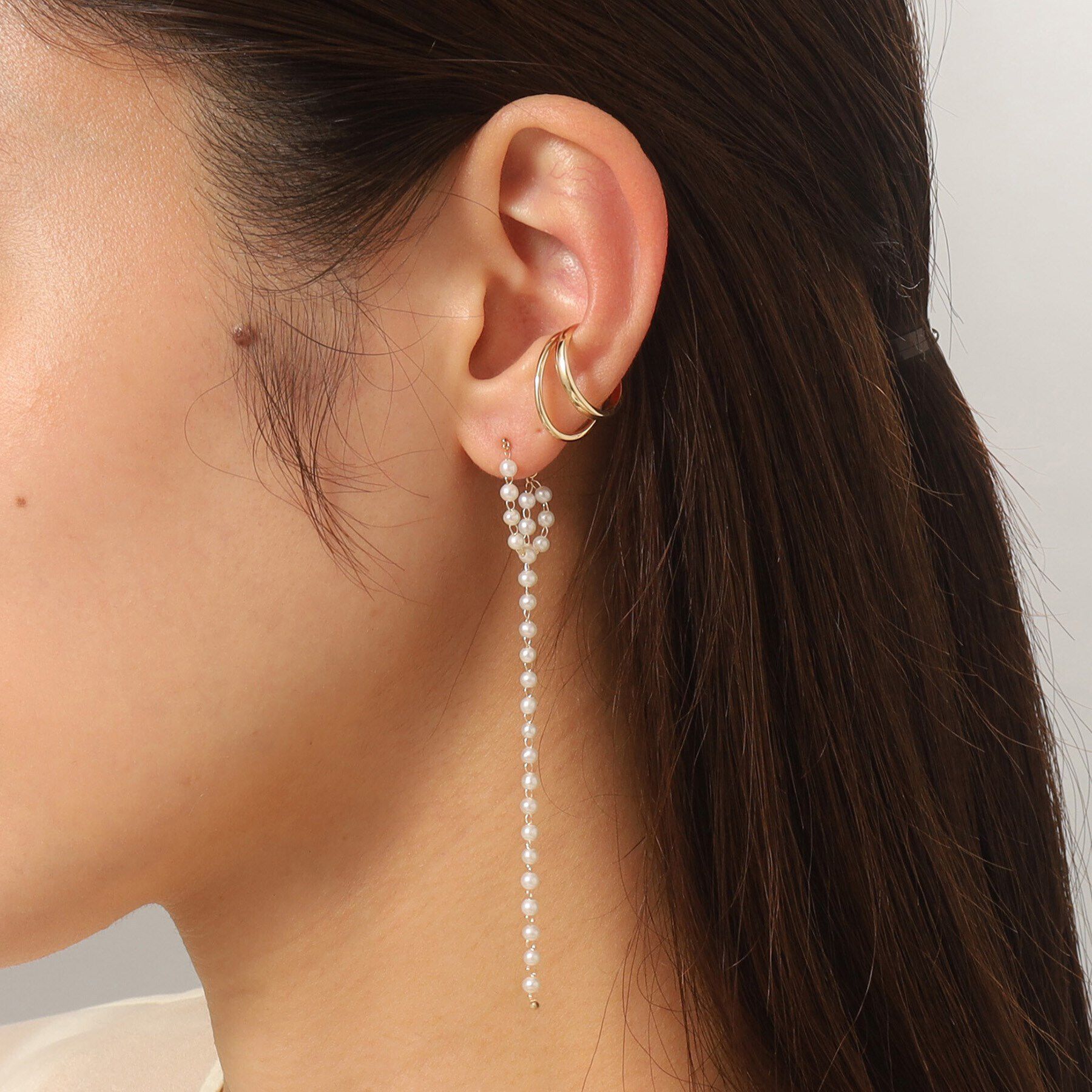 COCOSHNIK「K10パールチェーン ロングフープピアス」|ピアス|