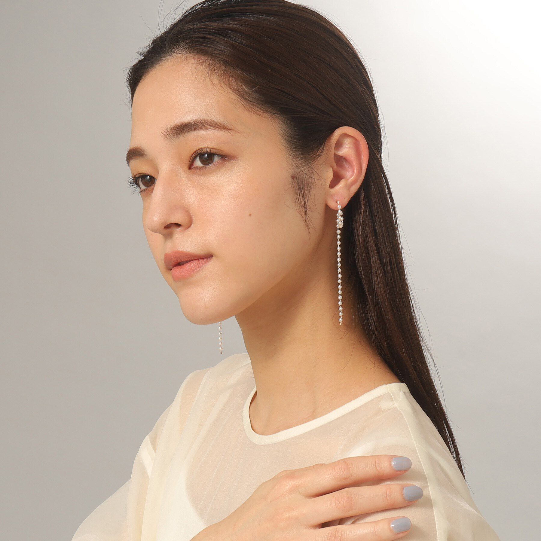 COCOSHNIK「K10パールチェーン ロングフープピアス」|ピアス|