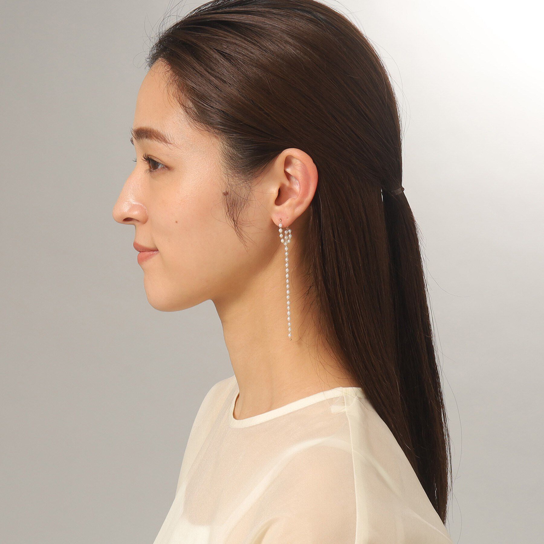 COCOSHNIK「K10パールチェーン ロングフープピアス」|ピアス|