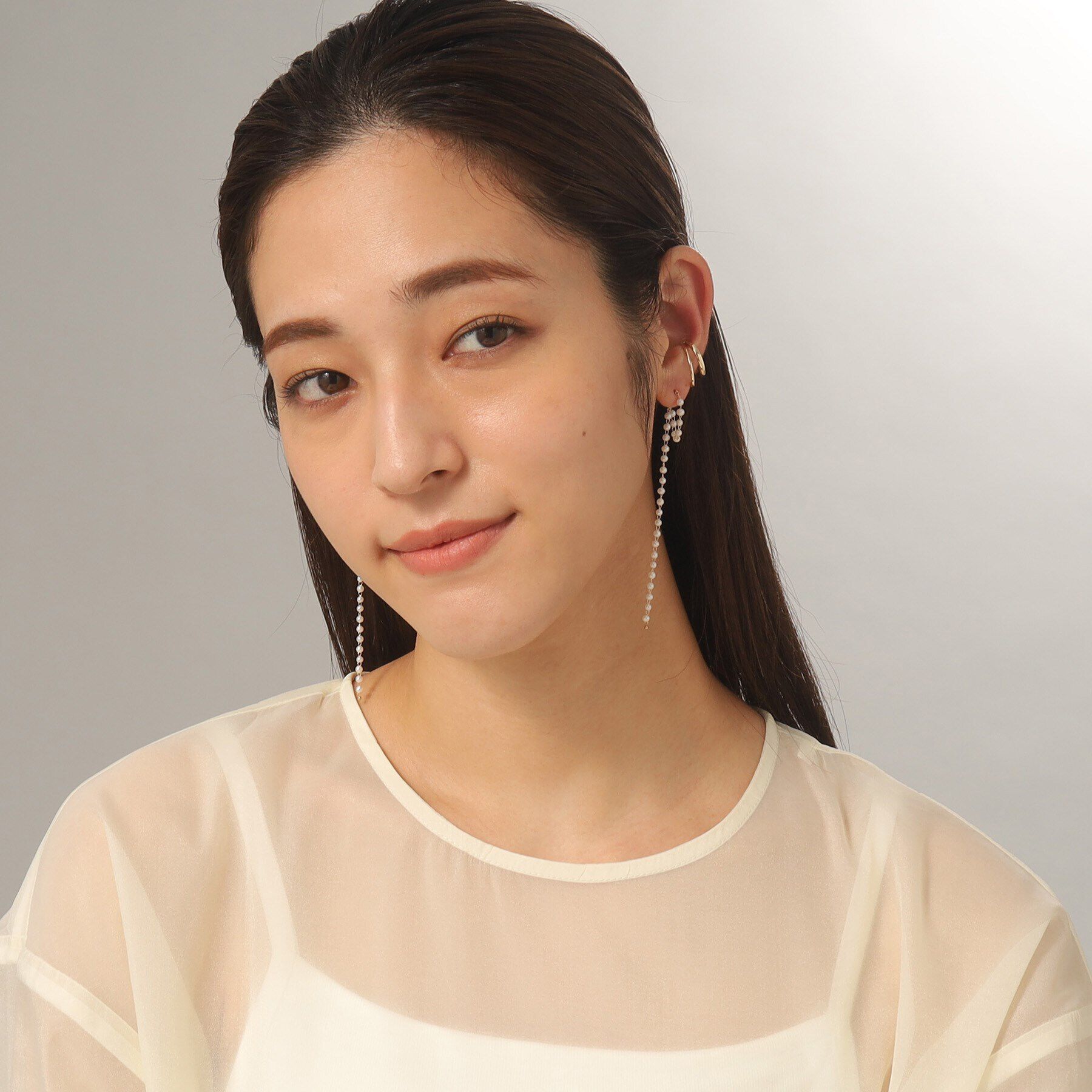 COCOSHNIK「K10パールチェーン ロングフープピアス」|ピアス|