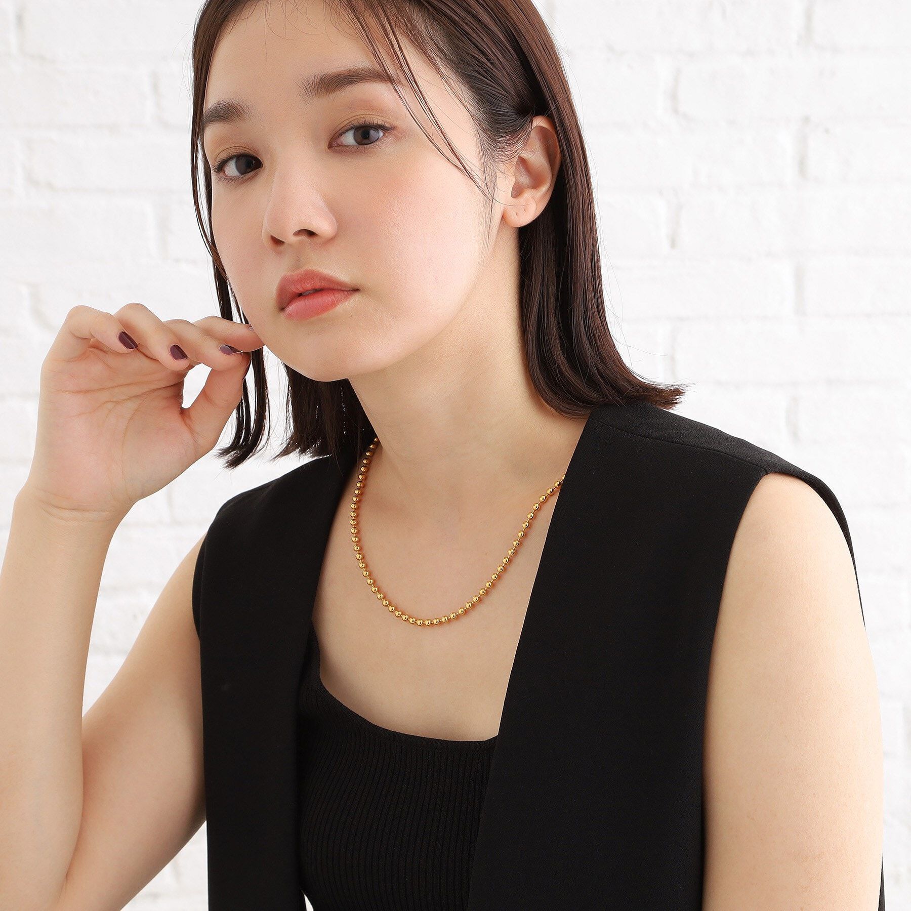 COCOSHNIK ONKITSCH「シルバー ボールチェーン ラリエット ネックレス GP」|ネックレス|