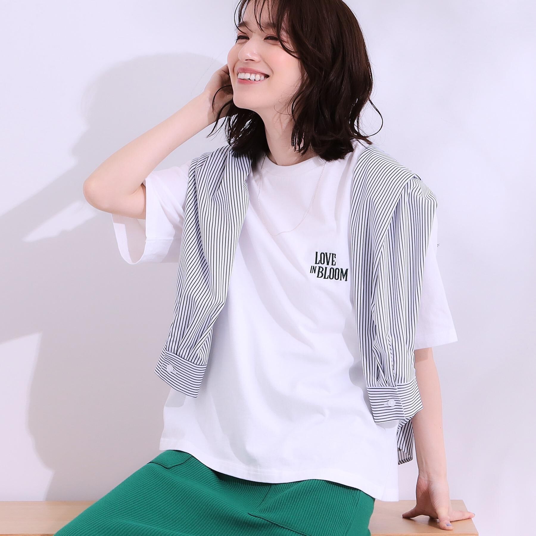 SHOO･LA･RUE「【選べる4柄】コットンプリントロゴTシャツ」|Tシャツ・カットソー|ホワイト(401)