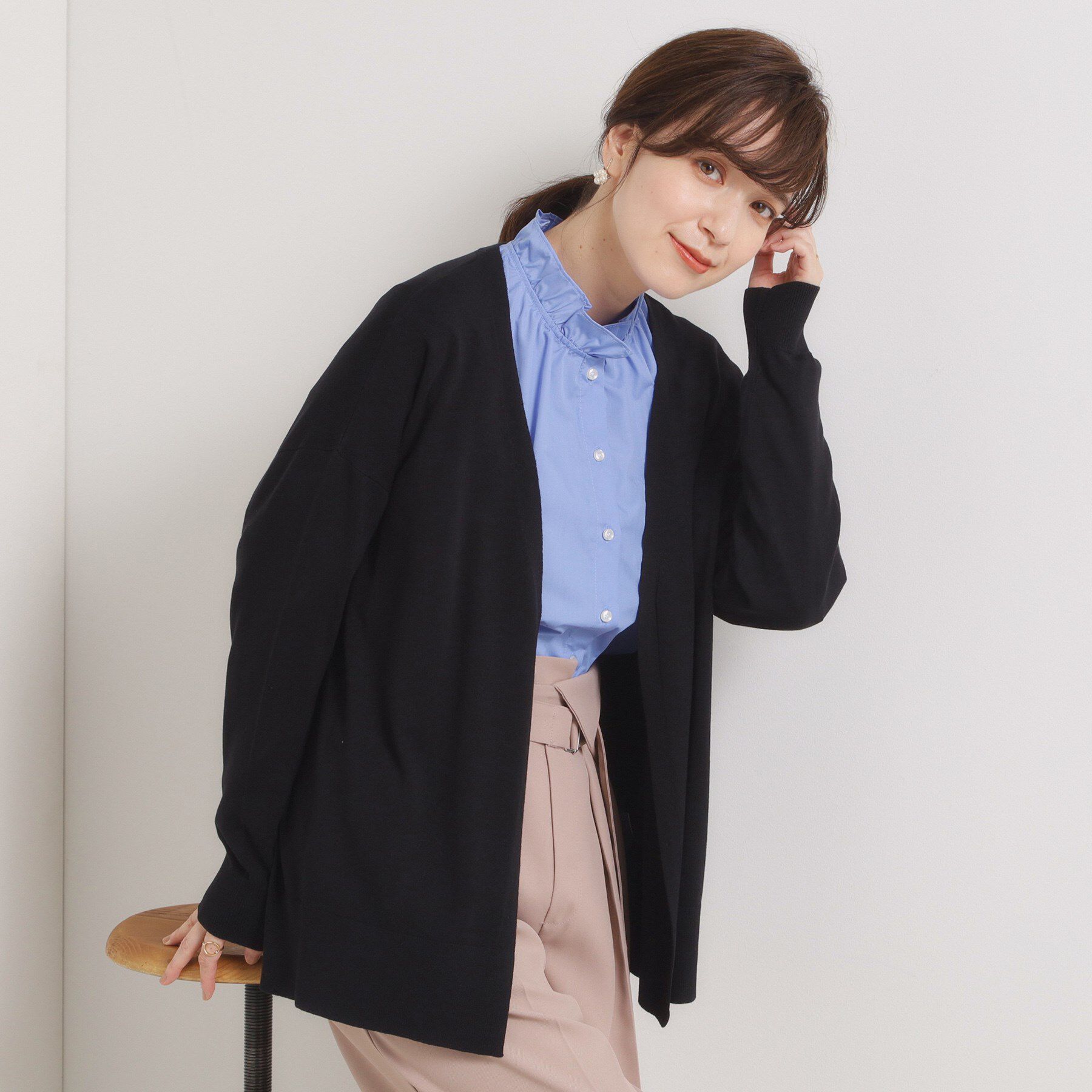 ITS&rsquo;DEMO「【手洗い可／アンチピリング】着流しカーディガン」|カーディガン|ブラック(019)