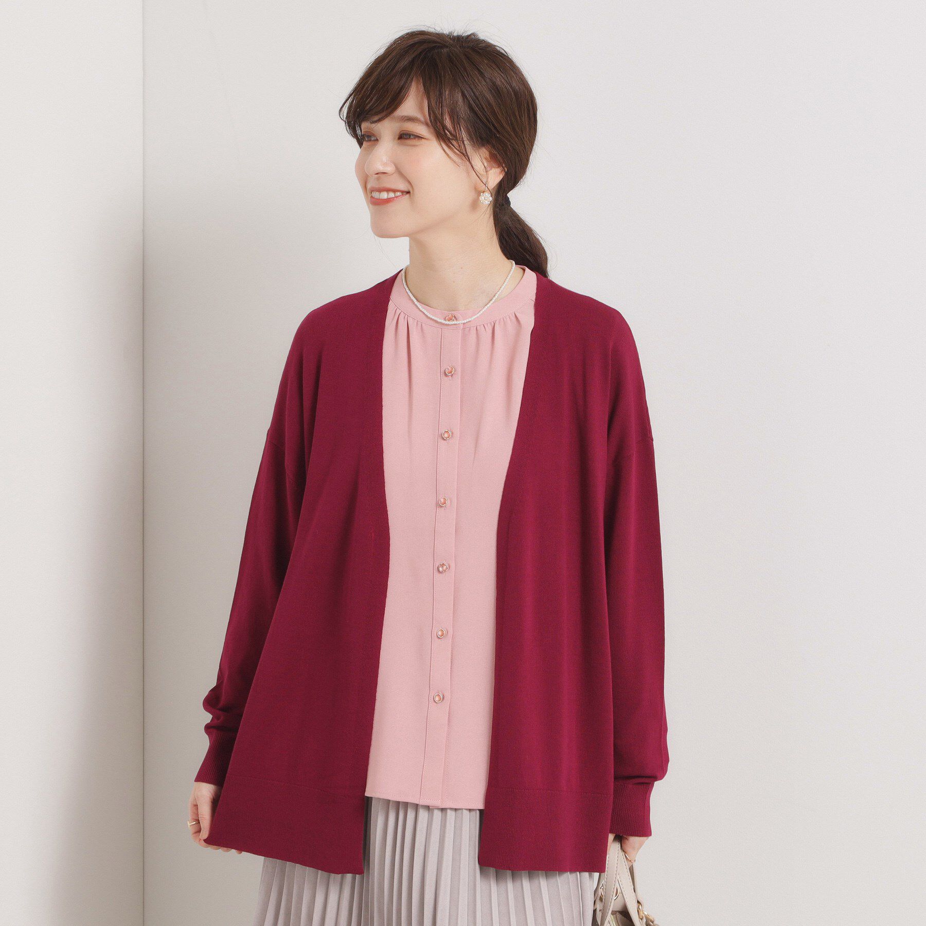ITS&rsquo;DEMO「【手洗い可／アンチピリング】着流しカーディガン」|カーディガン|ボルドー(064)