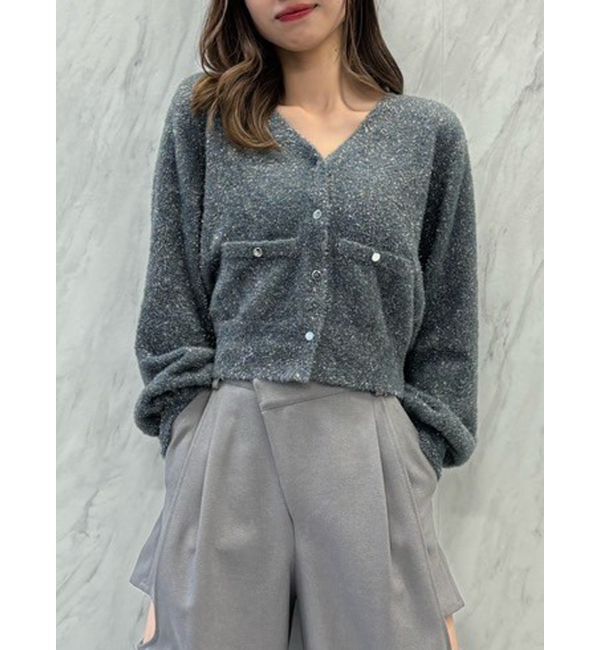 dazzlin「ラメカーデトップス」|カーディガン|チャコールグレー