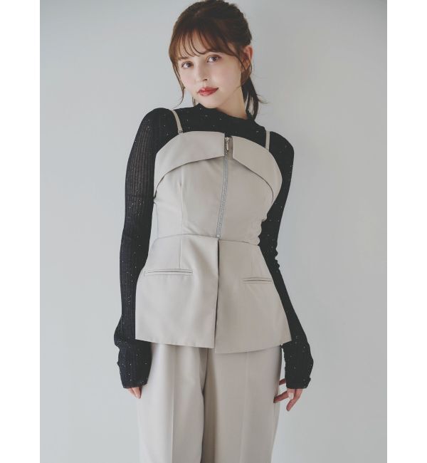 dazzlin「フロントジップペプラムオールインワン」|ワンピース|