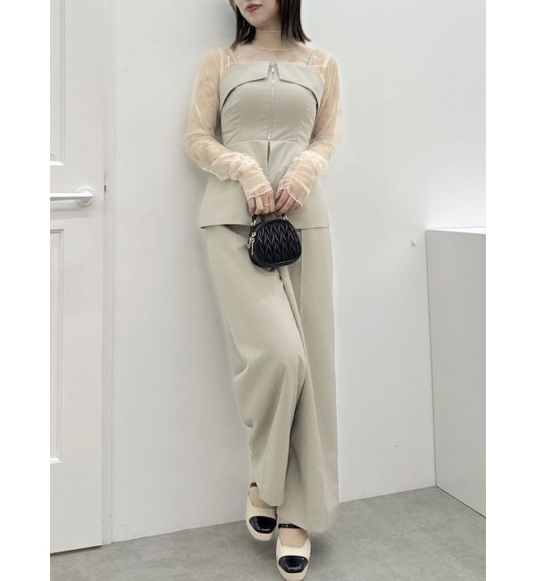 dazzlin「フロントジップペプラムオールインワン」|ワンピース|ベージュ