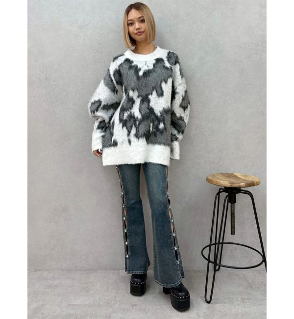 EVRIS「サイドビジューフレアデニムパンツ」|デニム|