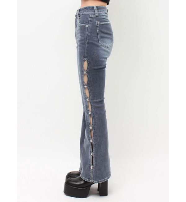 EVRIS「サイドビジューフレアデニムパンツ」|デニム|