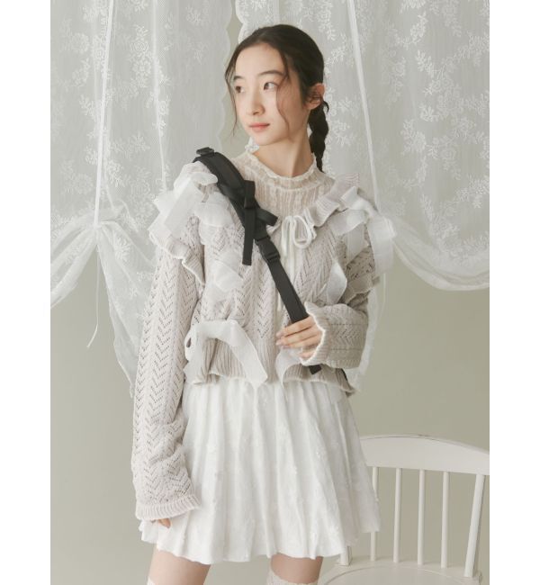 merry jenny「りぼん透かし編みカーディガン」|カーディガン|