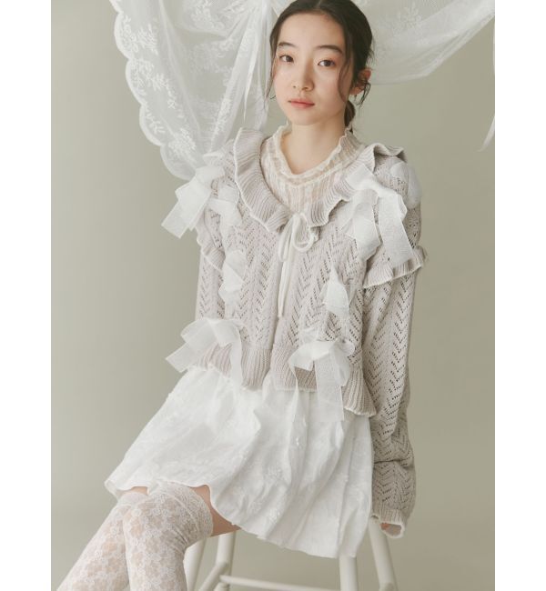 merry jenny「りぼん透かし編みカーディガン」|カーディガン|