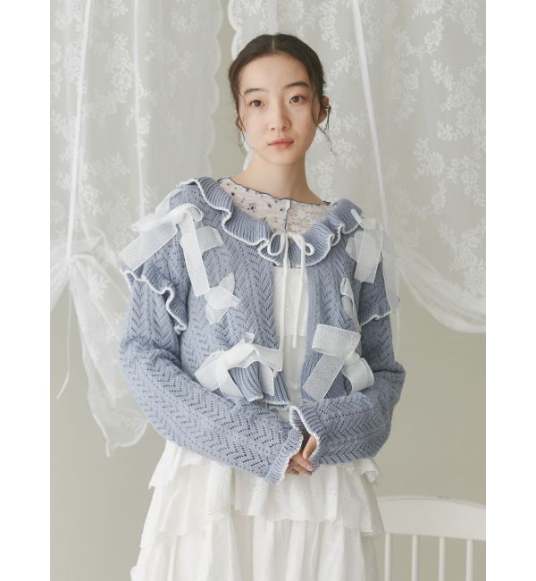 merry jenny「りぼん透かし編みカーディガン」|カーディガン|