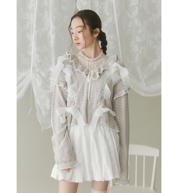 merry jenny「りぼん透かし編みカーディガン」|カーディガン|