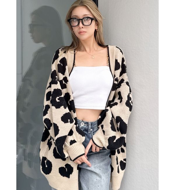 GYDA「ラメGレオパードニットカーディガン」|カーディガン|ベージュ