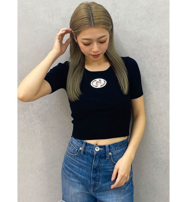 GYDA「GD bijou MOLDハーフスリーブニットトップス」|ニット・セーター|