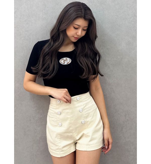 GYDA「GD bijou MOLDハーフスリーブニットトップス」|ニット・セーター|