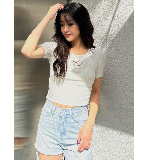GYDA「GD bijou MOLDハーフスリーブニットトップス」|ニット・セーター|