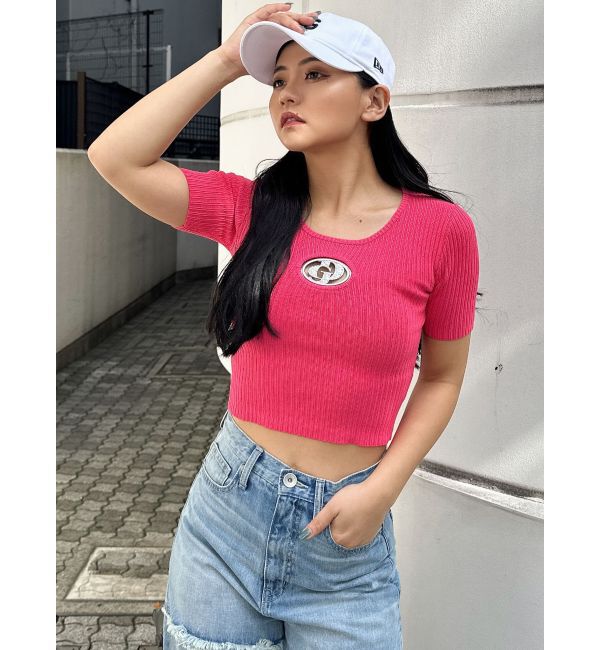 GYDA「GD bijou MOLDハーフスリーブニットトップス」|ニット・セーター|