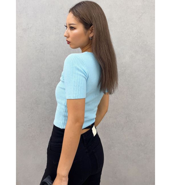 GYDA「GD bijou MOLDハーフスリーブニットトップス」|ニット・セーター|