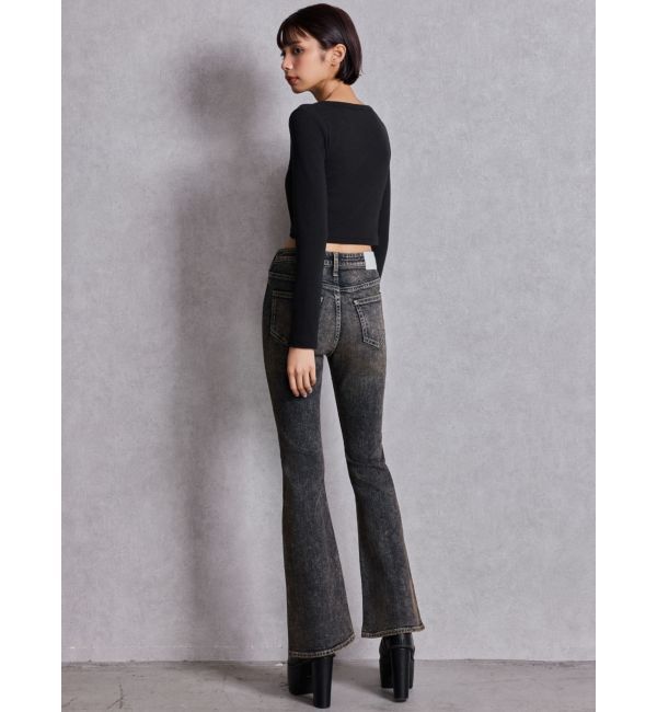 GYDA「ハイウエストbijouフレアデニムパンツ」|デニム|