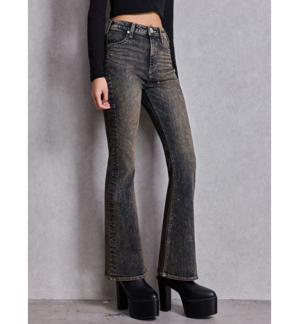 GYDA「ハイウエストbijouフレアデニムパンツ」|デニム|