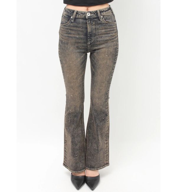 GYDA「ハイウエストbijouフレアデニムパンツ」|デニム|