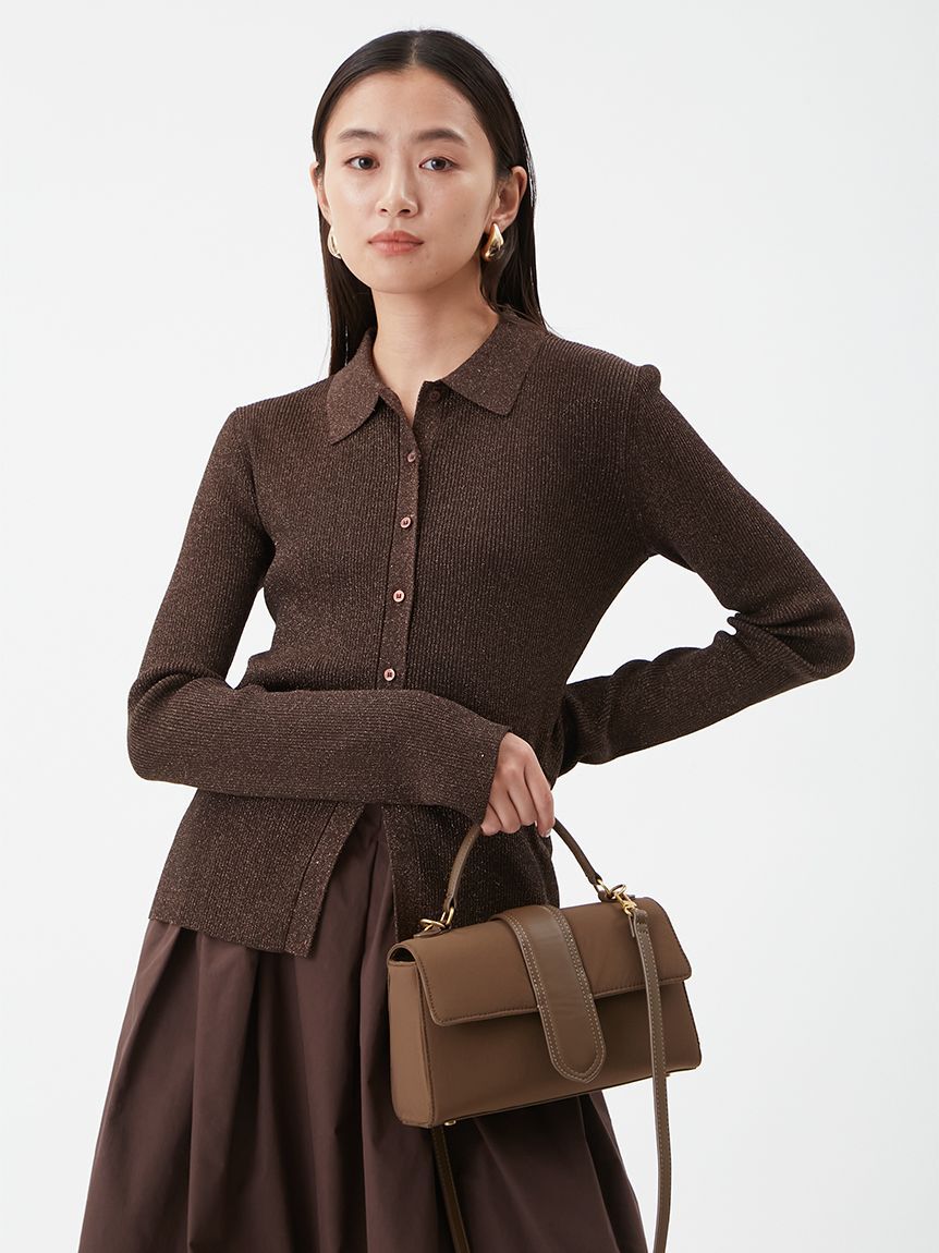 新品タグ付　ポロ衿ニットタックフレアスカートコーデset　茶色 セットアイテム】ポロ衿ニットタックフレアスカートコーデSET（Mila