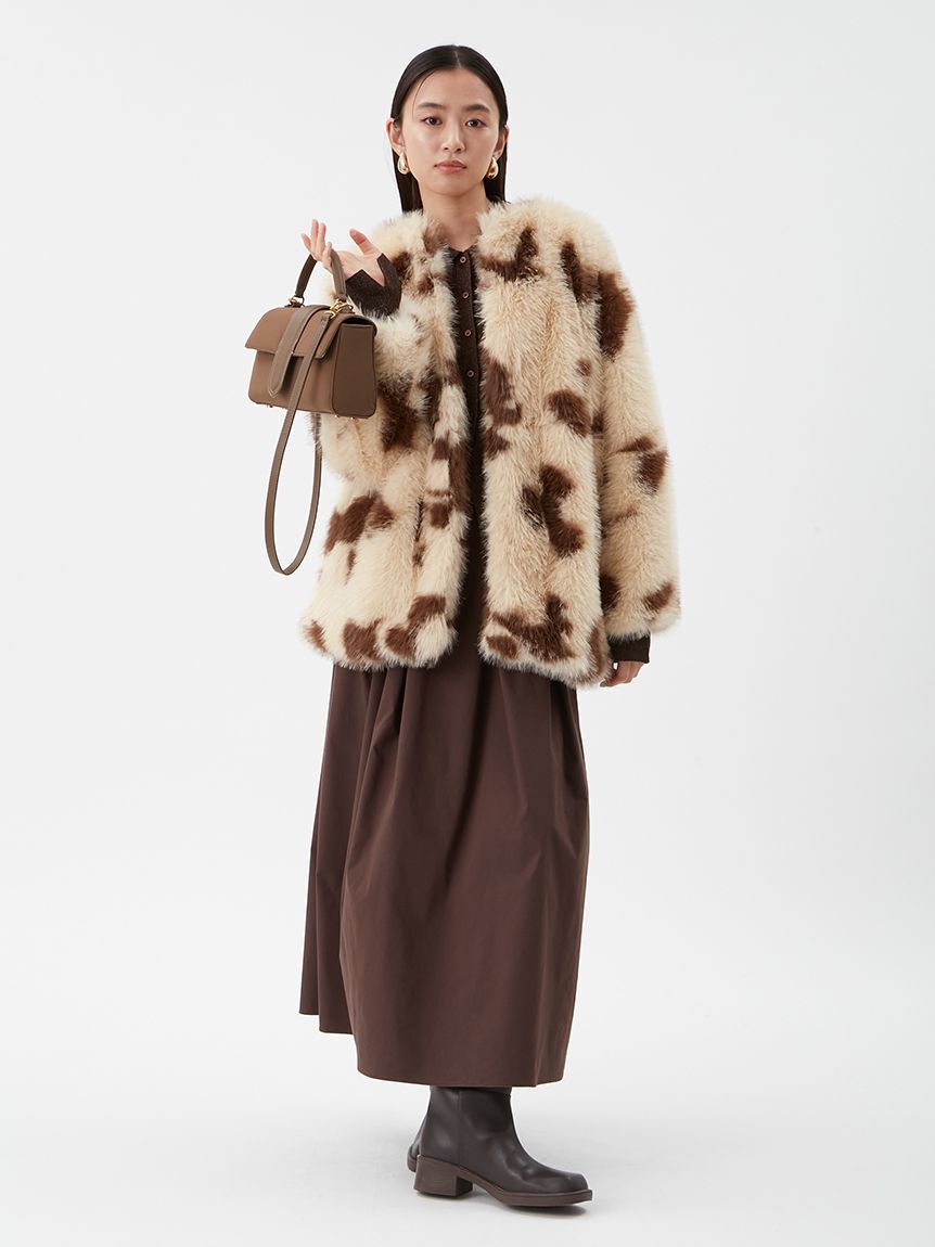 新品タグ付　ポロ衿ニットタックフレアスカートコーデset　茶色 セットアイテム】ポロ衿ニットタックフレアスカートコーデSET