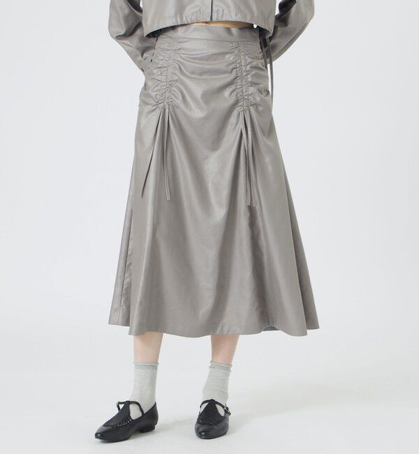  「グロッシーギャザースカート」|スカート|チャコールグレー