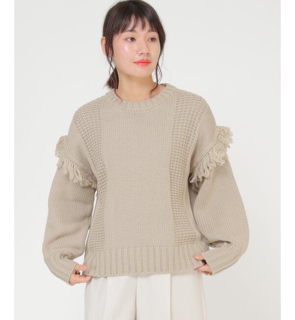 ikka「袖フリンジニットプルオーバー」|プルオーバー|クルミ