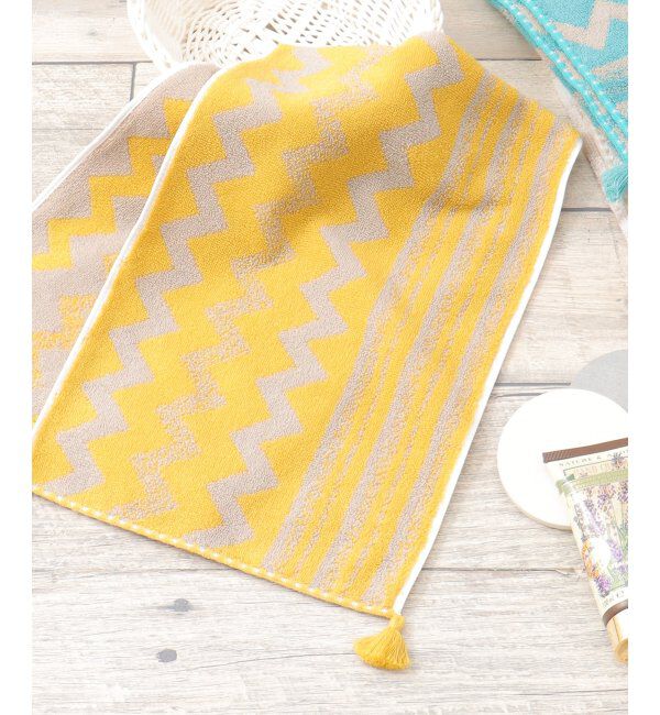 Lbc with Life「シェブロンボーダースリムフェイスタオル」|タオル|イエロー