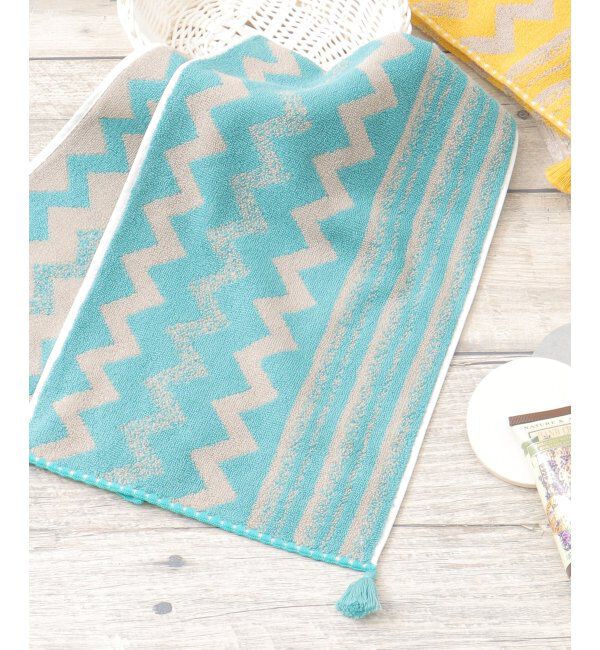 Lbc with Life「シェブロンボーダースリムフェイスタオル」|タオル|ターコイズブルー