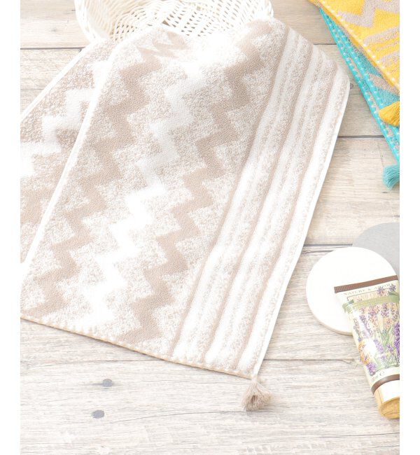 Lbc with Life「シェブロンボーダースリムフェイスタオル」|タオル|ベージュ