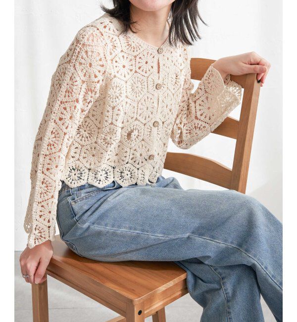 VENCE share style「かぎ編みカーディガン」|カーディガン|オフホワイト