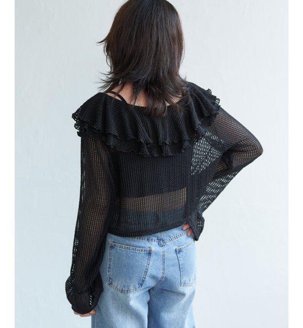 VENCE share style「メッシュフリルジップカーディガン」|カーディガン|ブラック