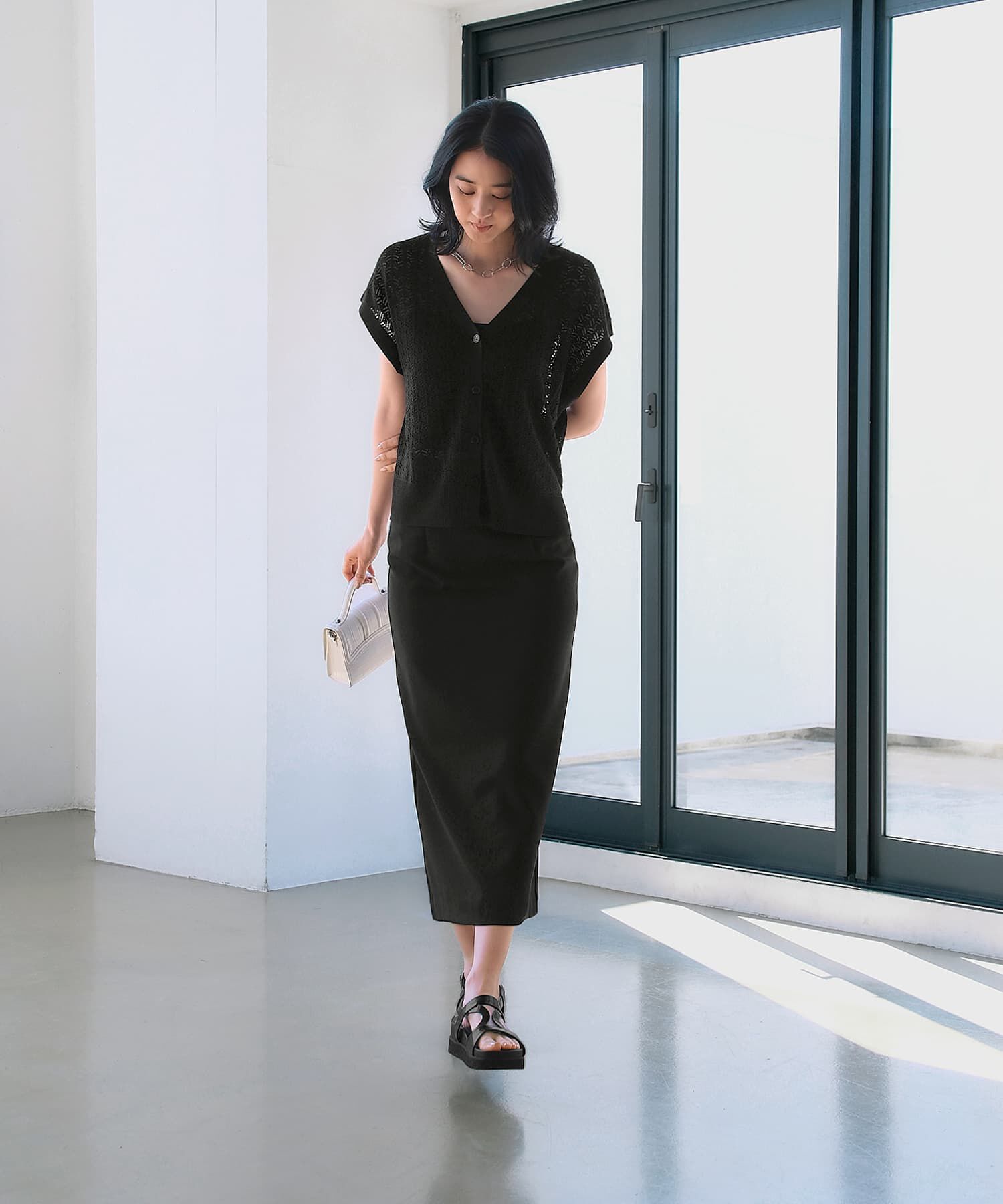 STYLE DELI「【ドライ質感】透かし編みカーディガン」|ニット・セーター|