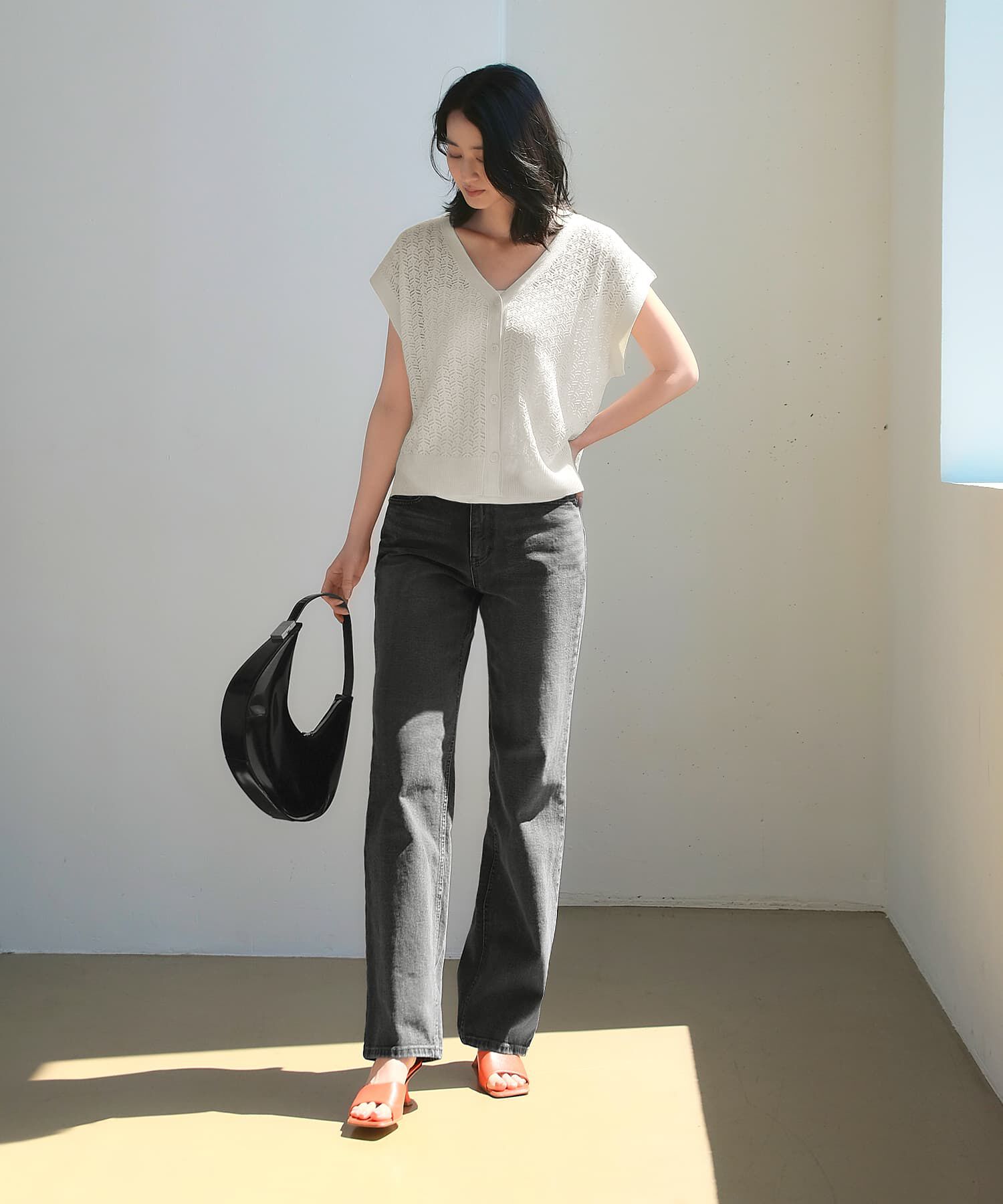 STYLE DELI「【ドライ質感】透かし編みカーディガン」|ニット・セーター|