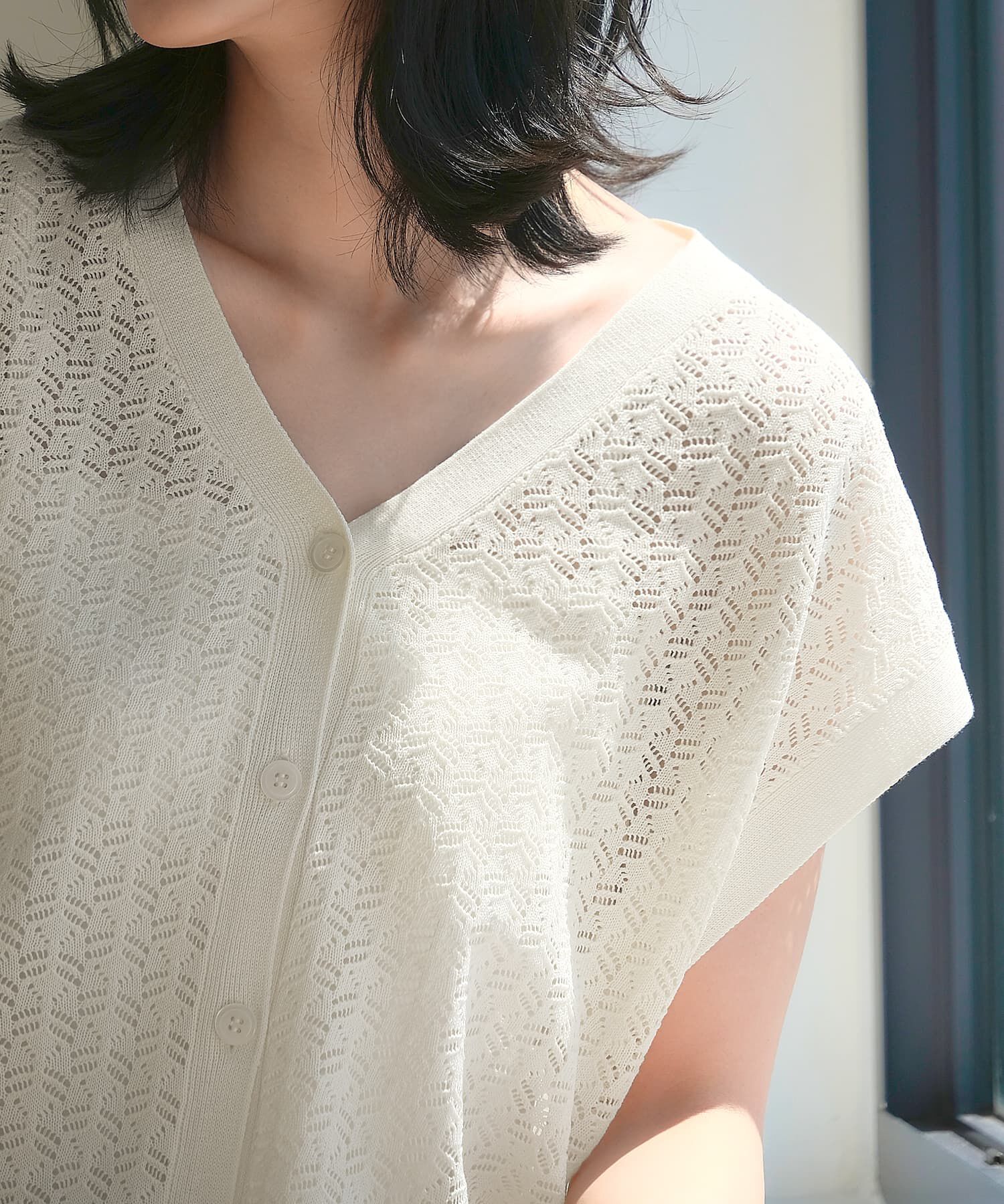 STYLE DELI「【ドライ質感】透かし編みカーディガン」|ニット・セーター|