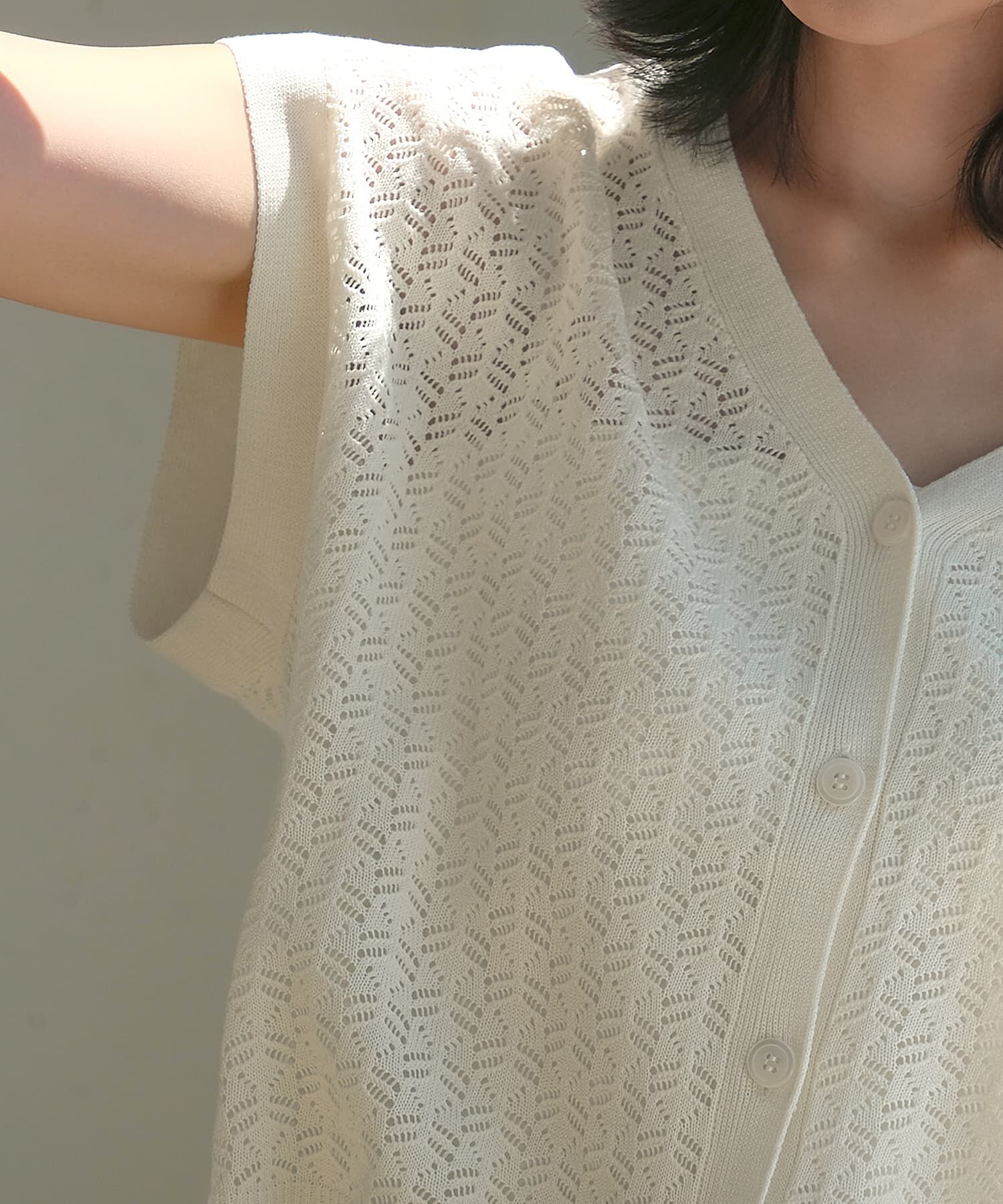 STYLE DELI「【ドライ質感】透かし編みカーディガン」|ニット・セーター|