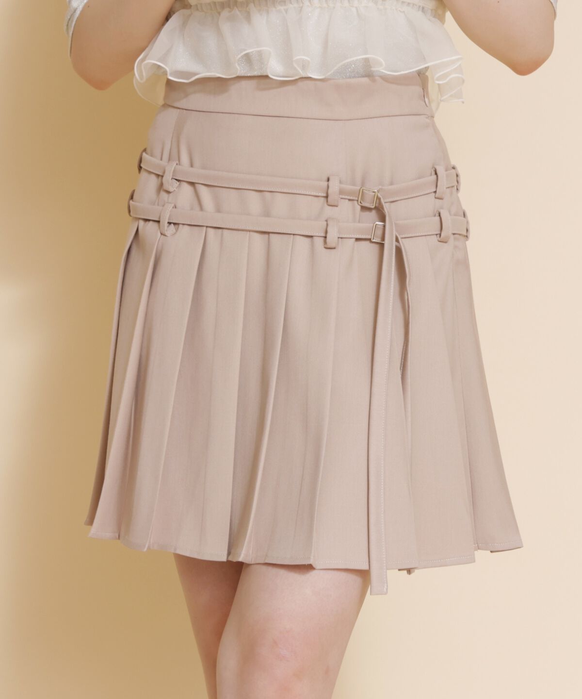 REDYAZEL「ダブルベルトプリーツミニスカート」|フレア|