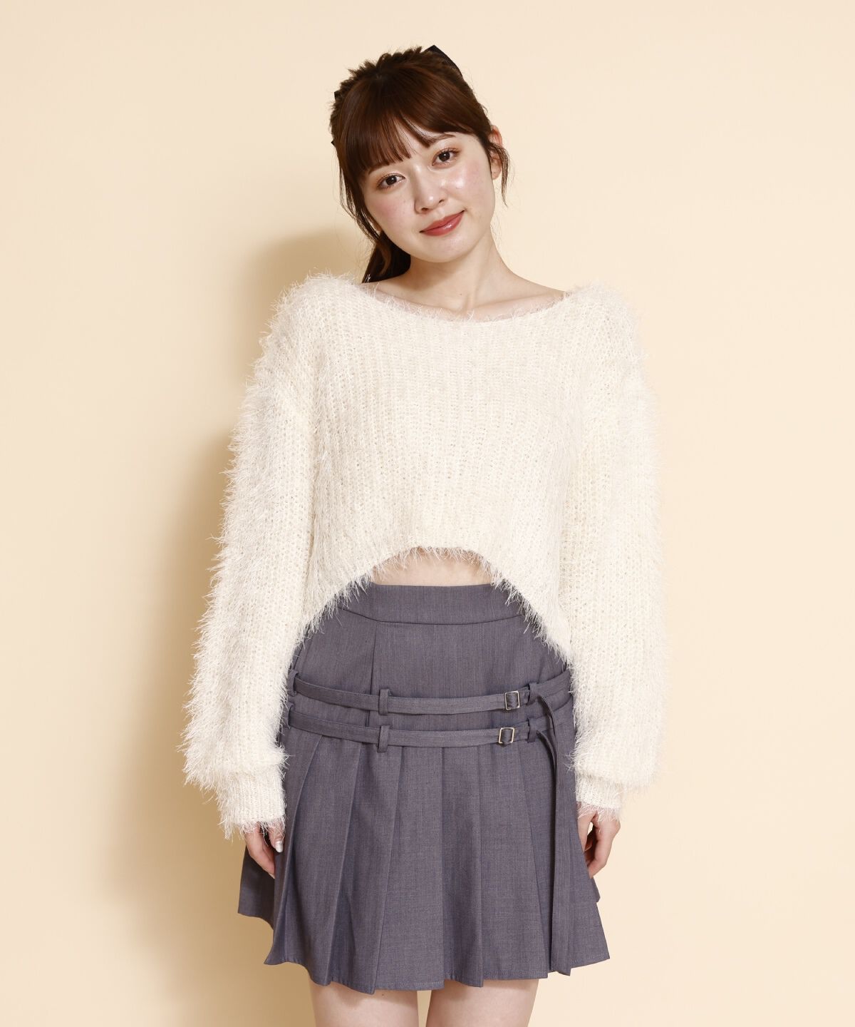 REDYAZEL「ダブルベルトプリーツミニスカート」|フレア|