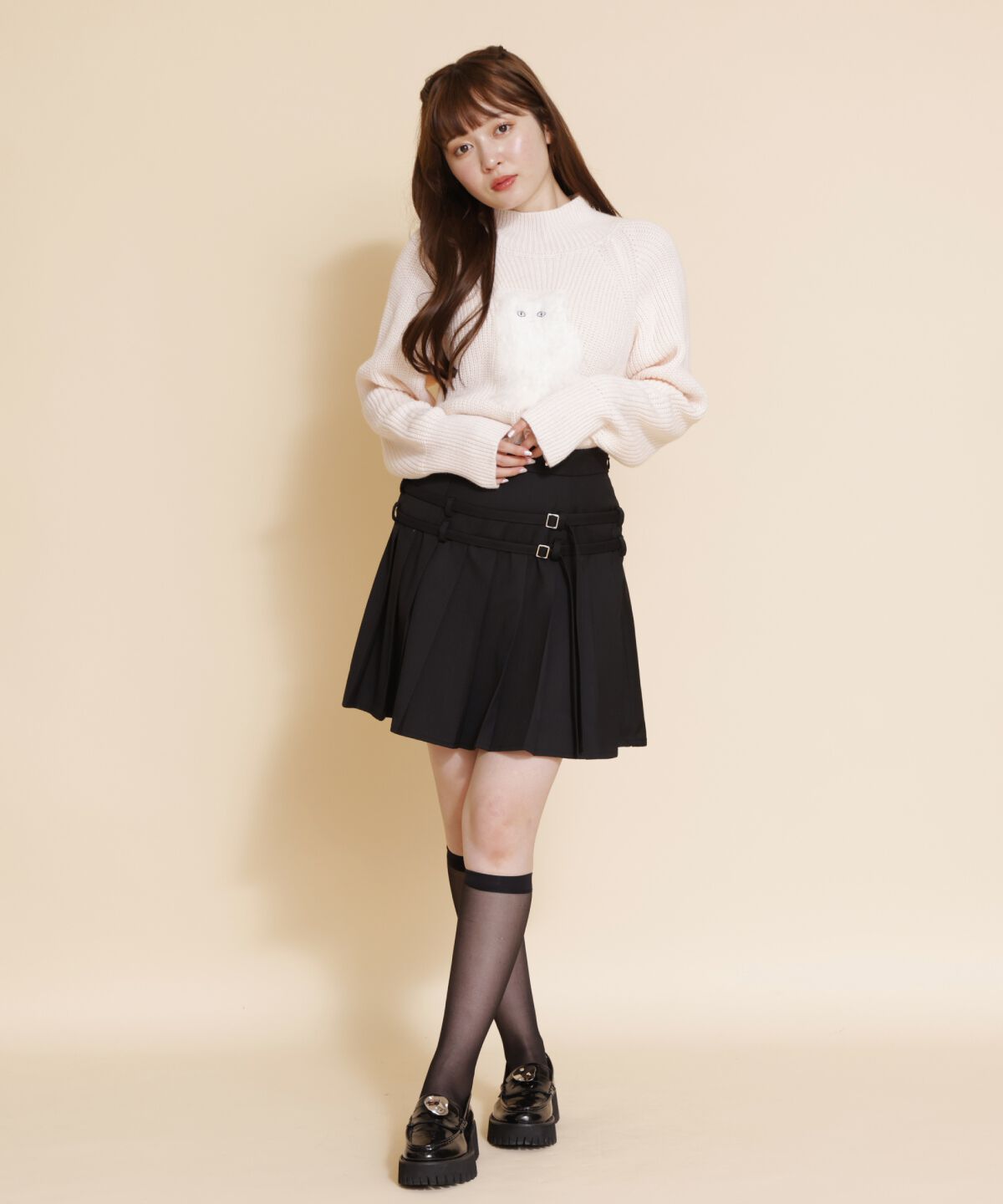 REDYAZEL「ダブルベルトプリーツミニスカート」|フレア|