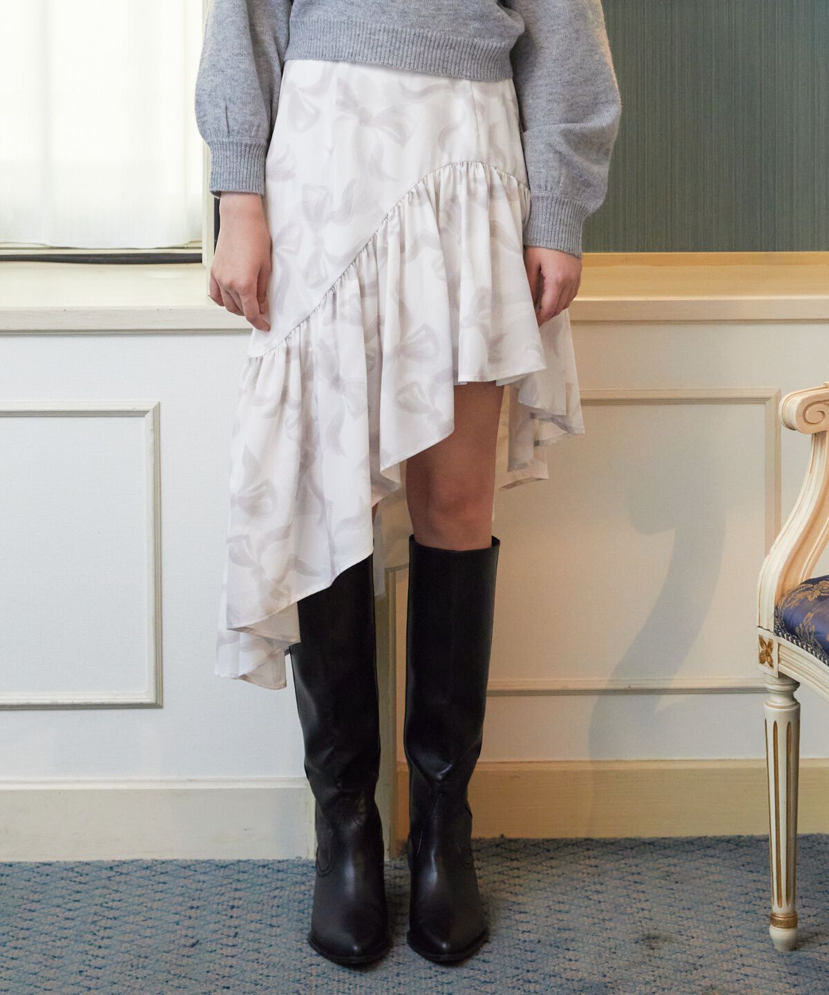 REDYAZEL「リボンプリントスカート」|フレア|