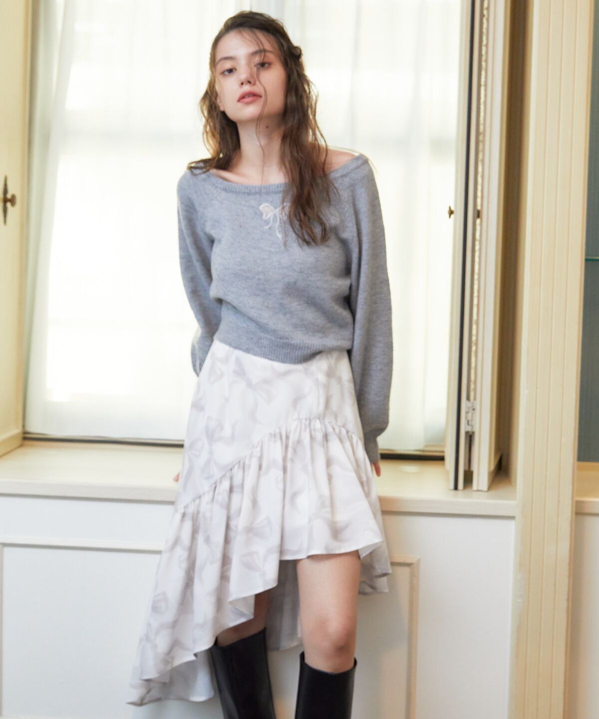 REDYAZEL「リボンプリントスカート」|フレア|