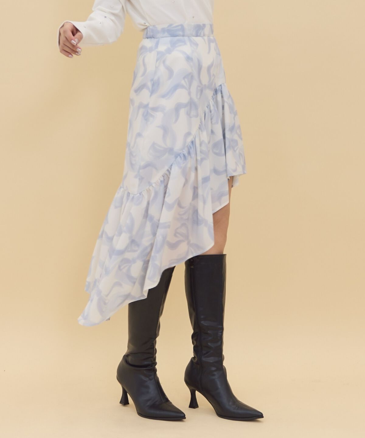 REDYAZEL「リボンプリントスカート」|フレア|